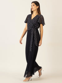 APART Overall mit Dots-Druck und Plisseefalten | nachtblau-creme
