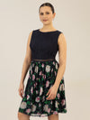 APART Cocktailkleid im Materialmix aus Spitze und allover bedrucktem Chiffon | nachtblau-multicolor