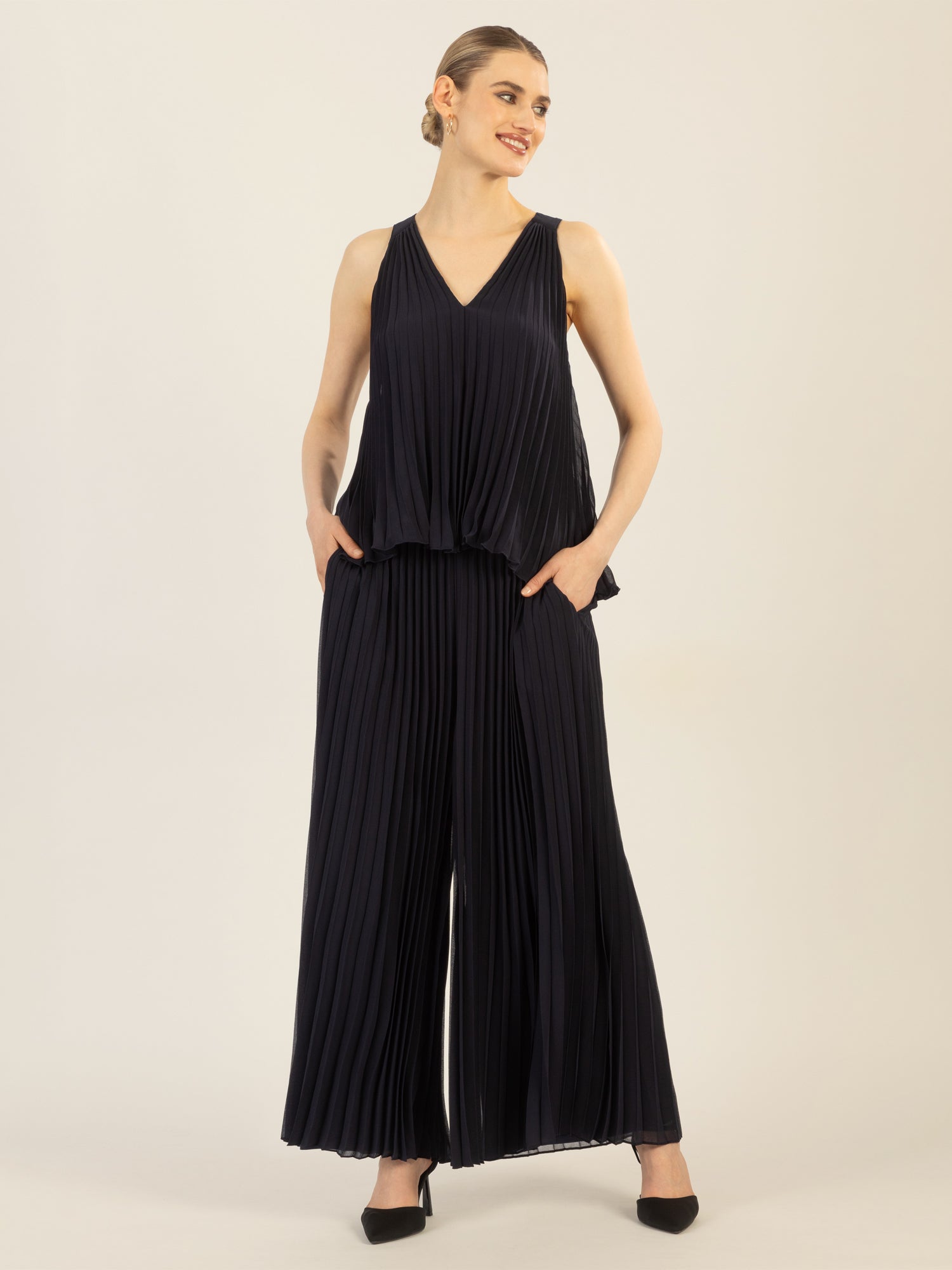 APART Plisseetop aus plissierten Chiffon | nachtblau
