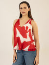 APART Plisseetop aus plissierten Chiffon, allover bedruckt | rot-creme