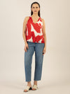 APART Plisseetop aus plissierten Chiffon, allover bedruckt | rot-creme