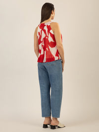APART Plisseetop aus plissierten Chiffon, allover bedruckt | rot-creme
