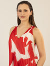APART Plisseetop aus plissierten Chiffon, allover bedruckt | rot-creme