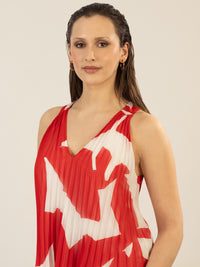 APART Plisseetop aus plissierten Chiffon, allover bedruckt | rot-creme