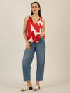 APART Plisseetop aus plissierten Chiffon, allover bedruckt | rot-creme