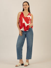 APART Plisseetop aus plissierten Chiffon, allover bedruckt | rot-creme