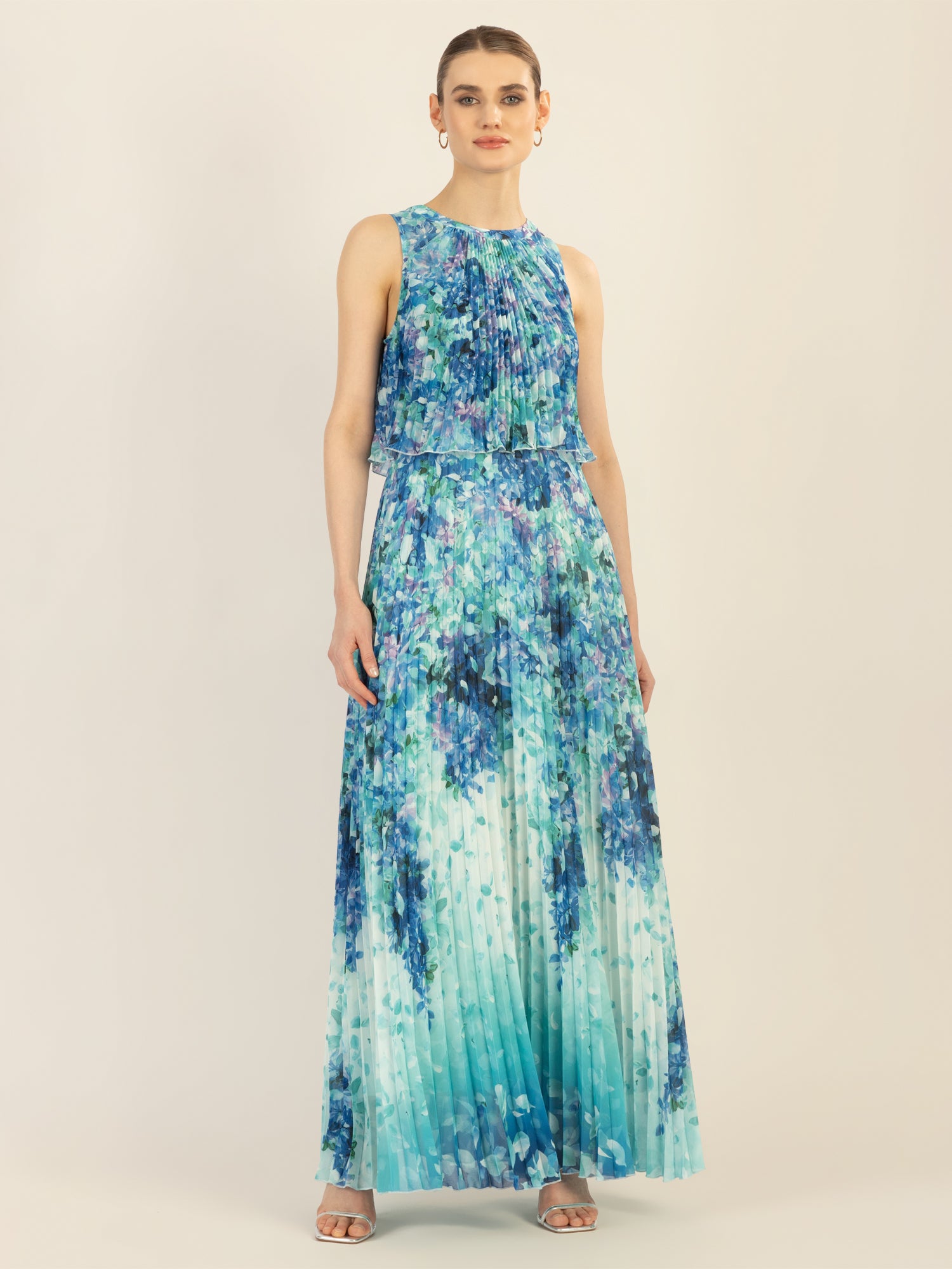 APART bedrucktes Abendkleid mit allover Blumendruck | türkis-multicolor