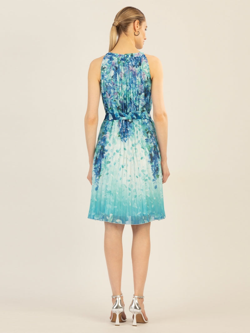APART kurzes Plisseekleid aus leicht körnigem, bedrucktem und plissierten Chiffon | türkis-multicolor