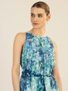 APART kurzes Plisseekleid aus leicht körnigem, bedrucktem und plissierten Chiffon | türkis-multicolor