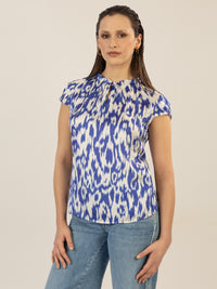 APART bedruckte Bluse aus matt schimmerndem Satin mit Allover-Druckmuster | royalblau-creme