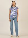 APART bedruckte Bluse aus matt schimmerndem Satin mit Allover-Druckmuster | royalblau-creme