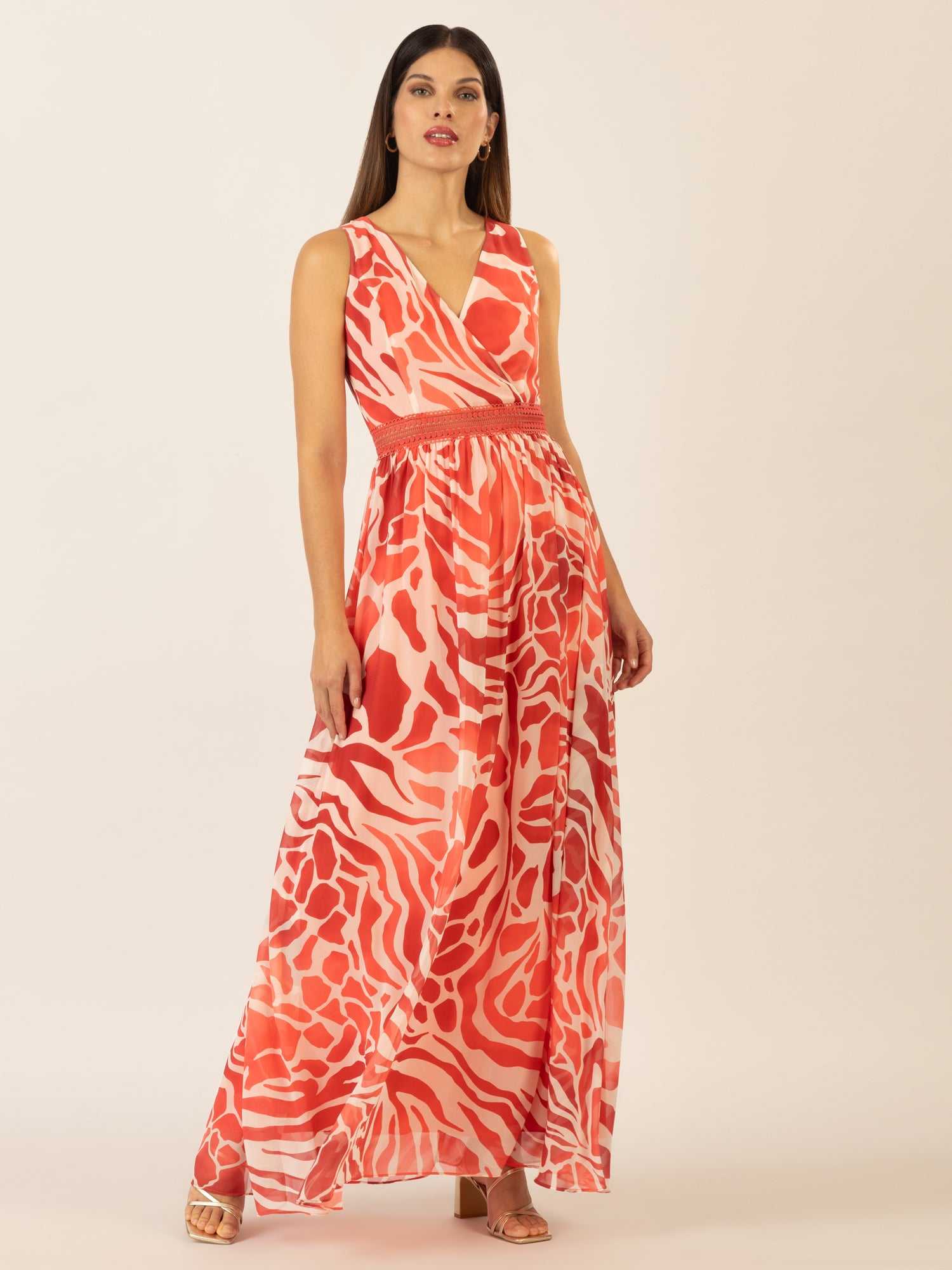 APART Abendkleid mit All-Over-Druckdesign | koralle-creme