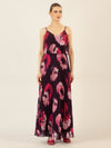 APART Abendkleid in 2in1 Optik, allover bedruckt mit großen Blüten | pflaume-multicolor