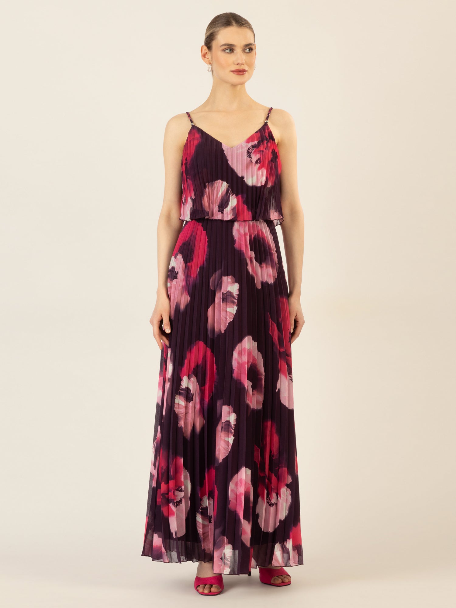 APART Abendkleid in 2in1 Optik, allover bedruckt mit großen Blüten | pflaume-multicolor
