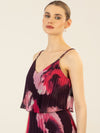 APART Abendkleid in 2in1 Optik, allover bedruckt mit großen Blüten | pflaume-multicolor
