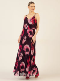 APART Abendkleid in 2in1 Optik, allover bedruckt mit großen Blüten | pflaume-multicolor