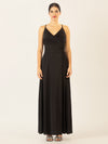 APART Satin-Abendkleid mit Wickeleffekt | schwarz