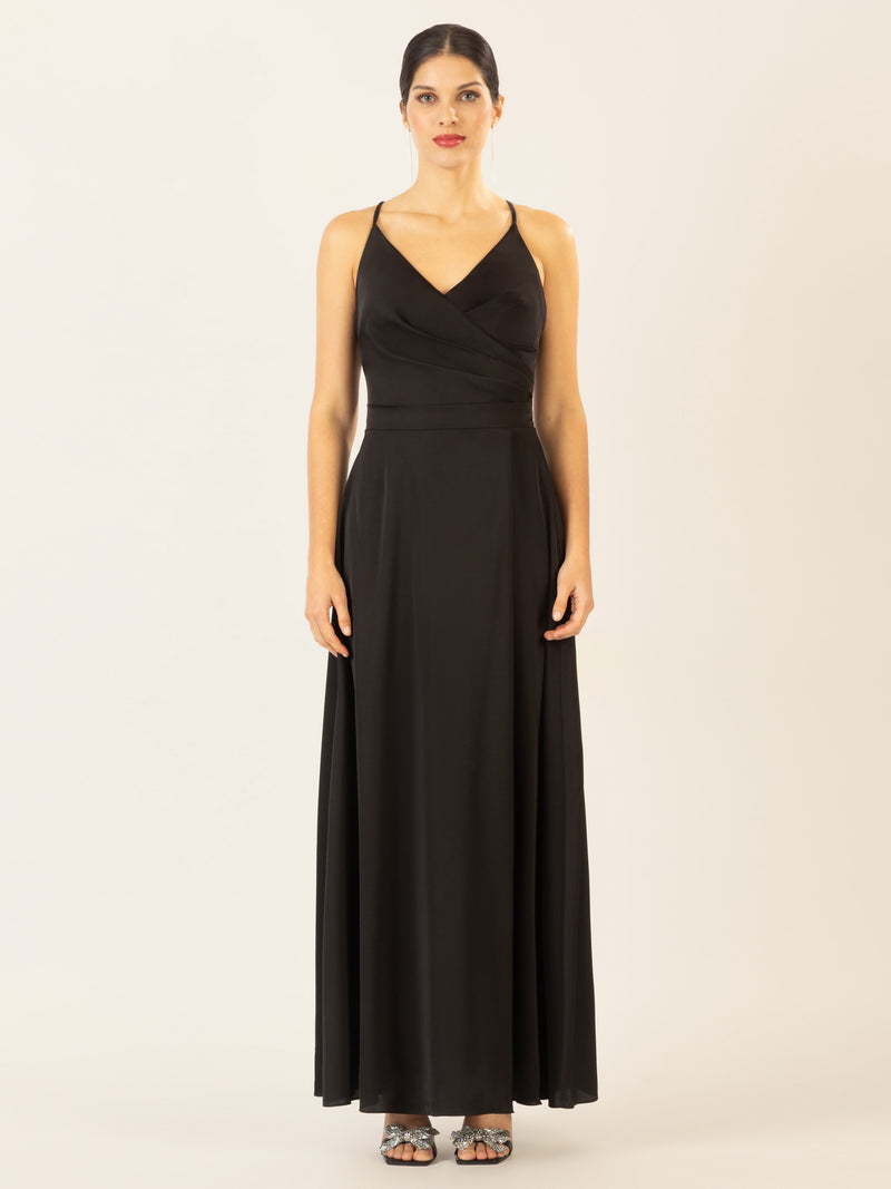 APART Satin-Abendkleid mit Wickeleffekt | schwarz