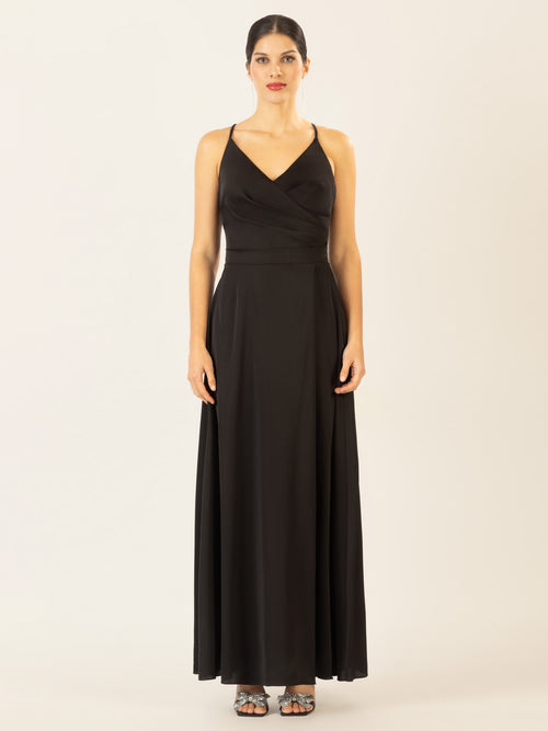 APART Satin-Abendkleid mit Wickeleffekt | schwarz image 1