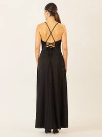 APART Satin-Abendkleid mit Wickeleffekt | schwarz