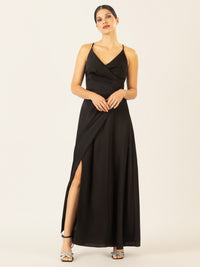 APART Satin-Abendkleid mit Wickeleffekt | schwarz
