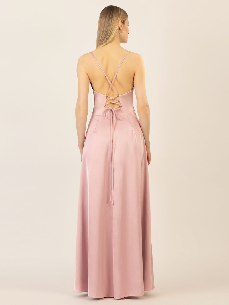 APART Satin-Abendkleid mit Wickeleffekt | mauve