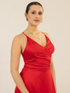 APART Satin-Abendkleid mit Wickeleffekt | rot