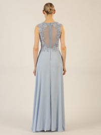APART Abendkleid im Materialmix aus bestickter Spitze und Chiffon | hellblau