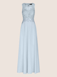 APART Abendkleid im Materialmix aus bestickter Spitze und Chiffon | hellblau