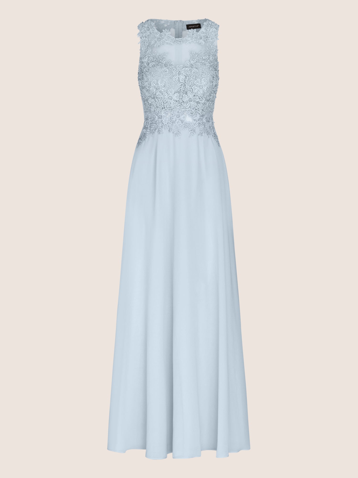 APART Abendkleid im Materialmix aus bestickter Spitze und Chiffon | hellblau