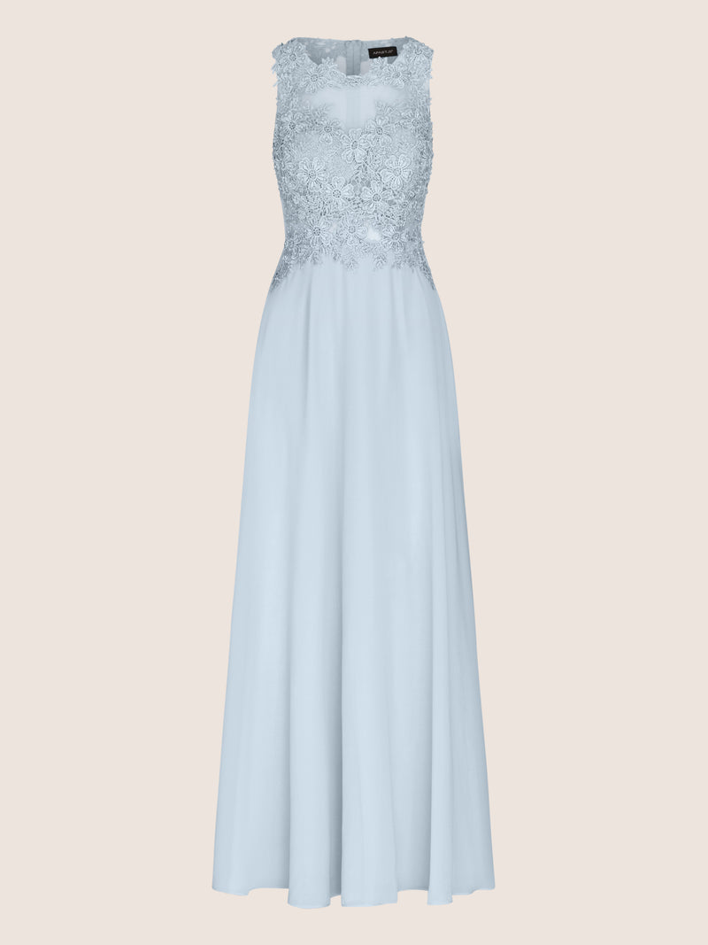 APART Abendkleid im Materialmix aus bestickter Spitze und Chiffon | hellblau
