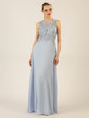 APART Abendkleid im Materialmix aus bestickter Spitze und Chiffon | hellblau