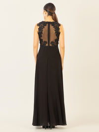 APART Abendkleid im Materialmix aus bestickter Spitze und Chiffon | schwarz