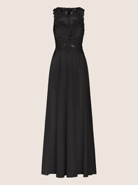 APART Abendkleid im Materialmix aus bestickter Spitze und Chiffon | schwarz
