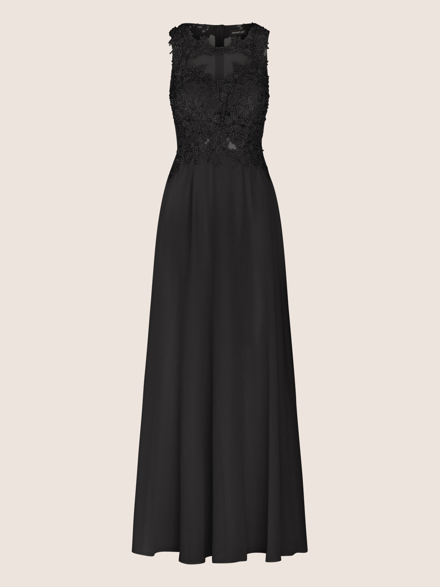 APART Abendkleid im Materialmix aus bestickter Spitze und Chiffon | schwarz
