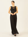 APART Abendkleid im Materialmix aus bestickter Spitze und Chiffon | schwarz