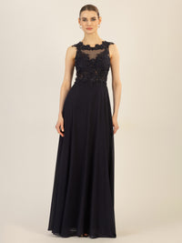 APART Abendkleid im Materialmix aus bestickter Spitze und Chiffon | nachtblau