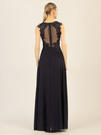 APART Abendkleid im Materialmix aus bestickter Spitze und Chiffon | nachtblau