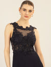 APART Abendkleid im Materialmix aus bestickter Spitze und Chiffon | nachtblau