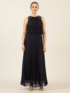 APART Abendkleid mit lose fallendem Sonnenplissee-Part bis zur Taille | nachtblau