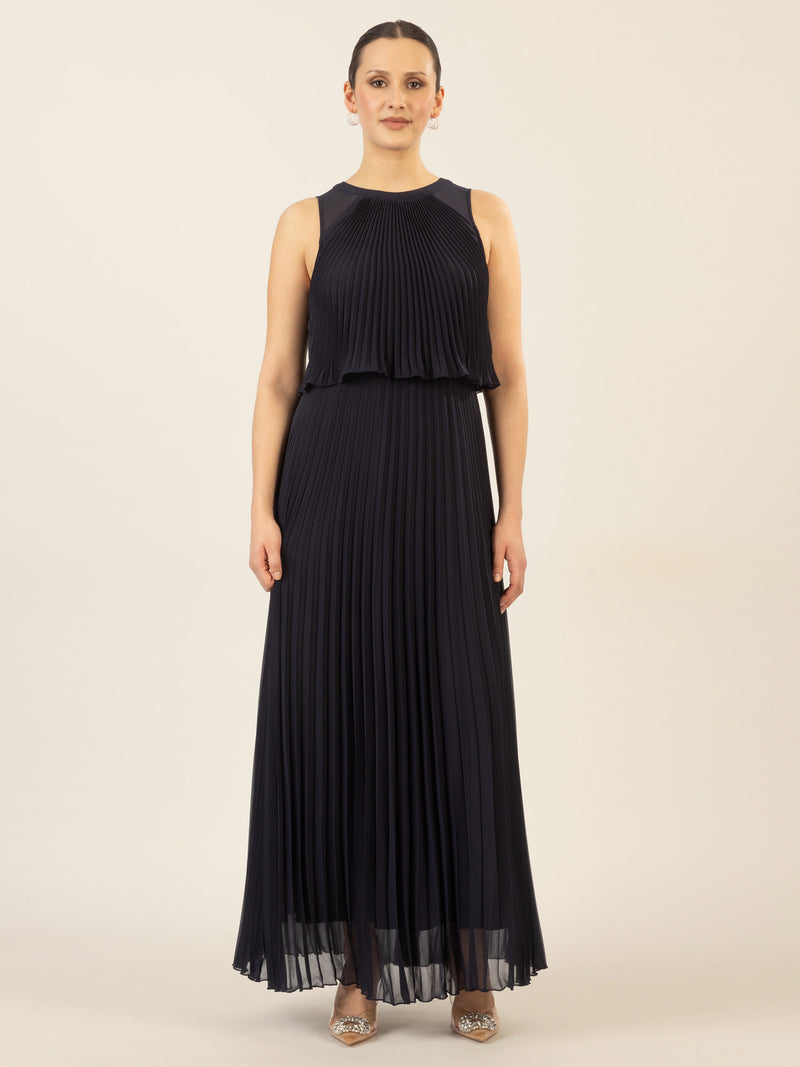 APART Abendkleid mit lose fallendem Sonnenplissee-Part bis zur Taille | nachtblau