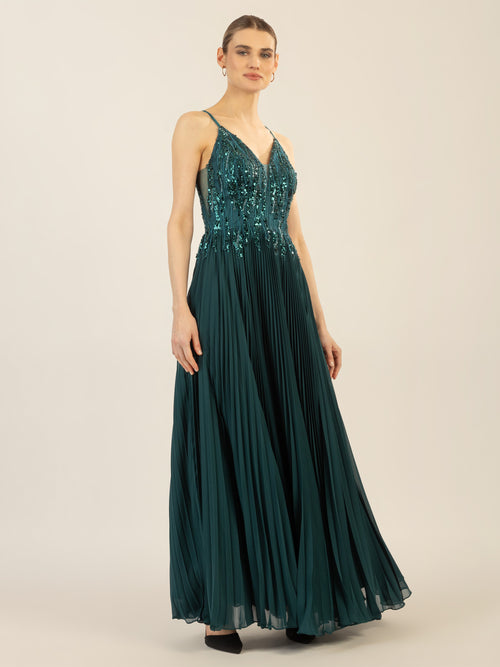 APART Abendkleid mit Chiffon und aufwendiger Bestickung | emerald image 1