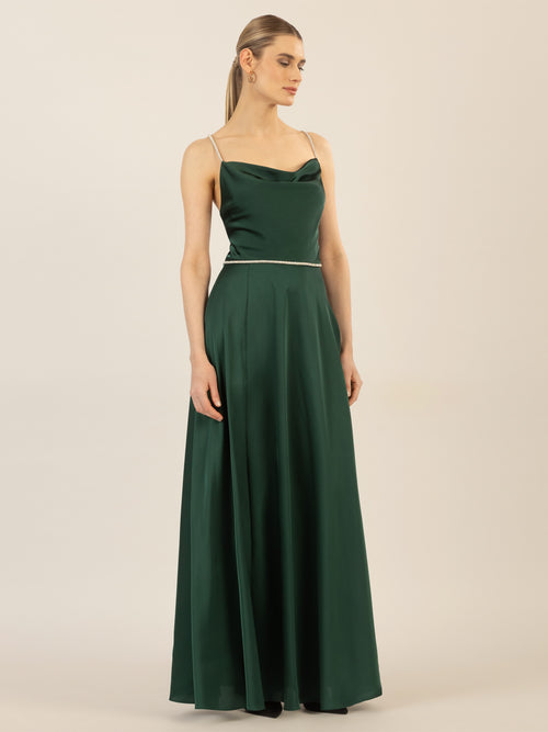 APART langes Satinkleid aus mattschimmerndem Satin | emerald image 1