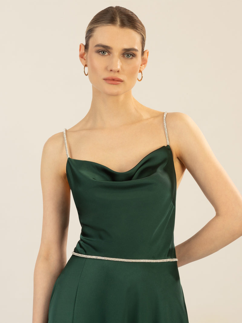 APART langes Satinkleid aus mattschimmerndem Satin | emerald