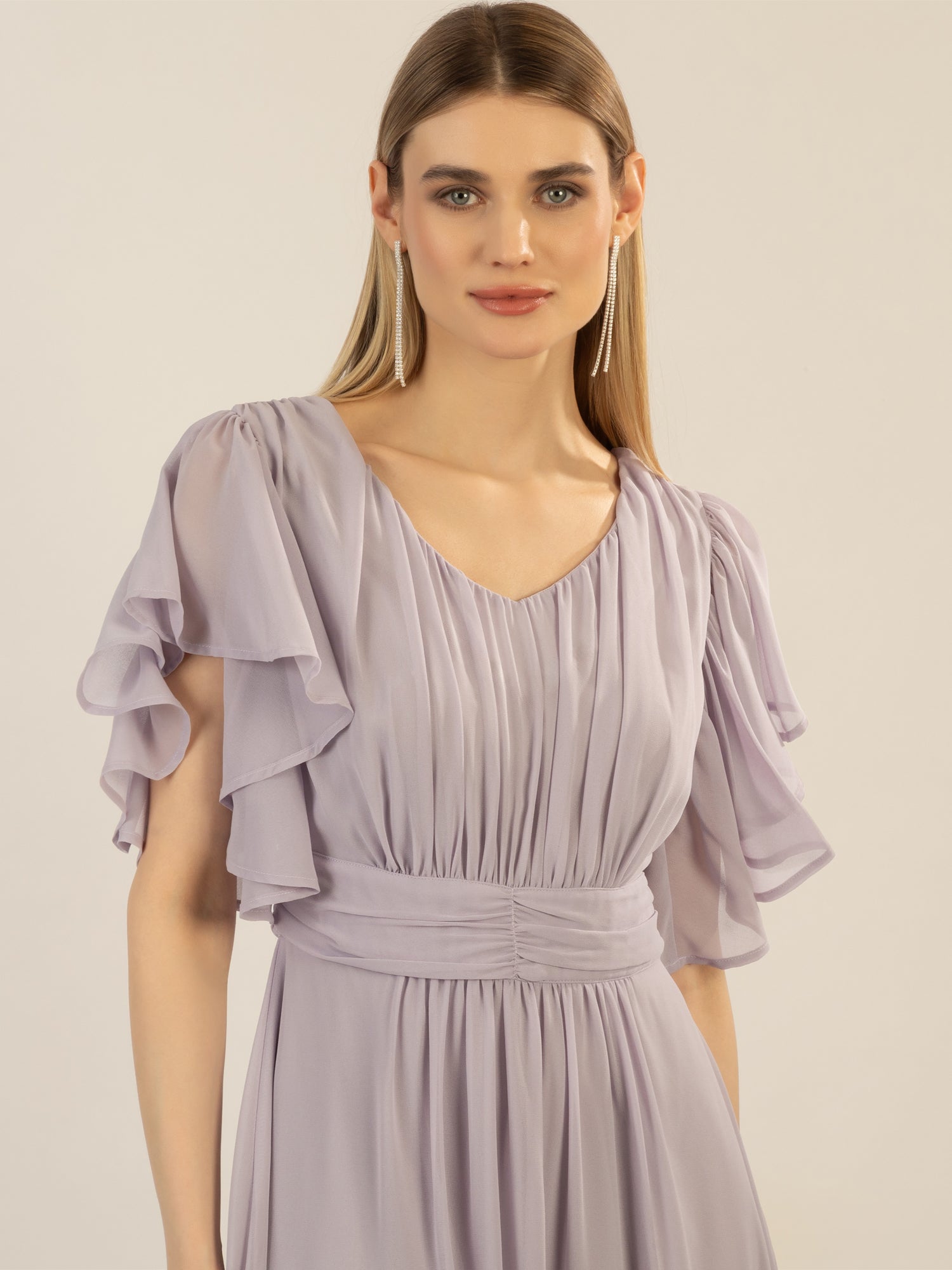APART langes Chiffonkleid aufwendig gearbeitet mit drappierten Einsätzen | lavendel