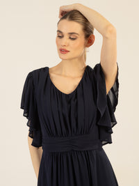 APART langes Chiffonkleid aufwendig gearbeitet mit drappierten Einsätzen | nachtblau
