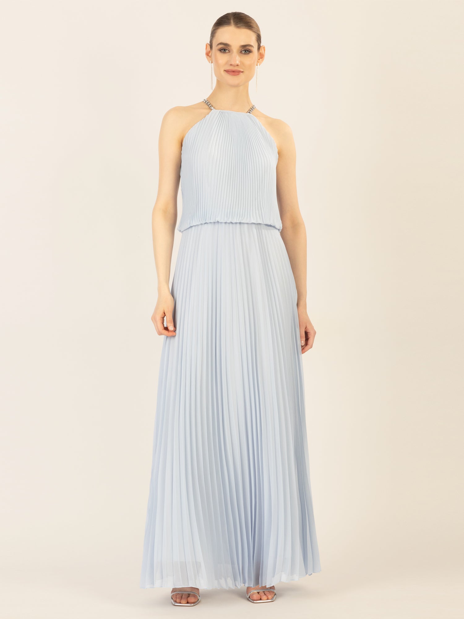 APART Plisseekleid im Neckholder-Stil | hellblau