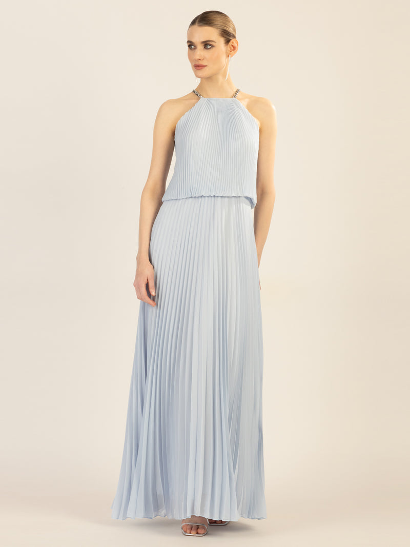 APART Plisseekleid im Neckholder-Stil | hellblau