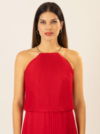 APART Plisseekleid im Neckholder-Stil | rot