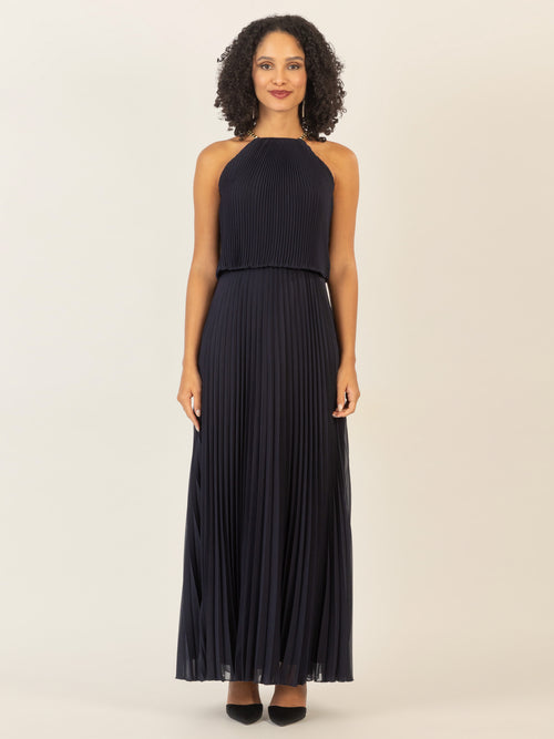 APART Plisseekleid im Neckholder-Stil | nachtblau image 1